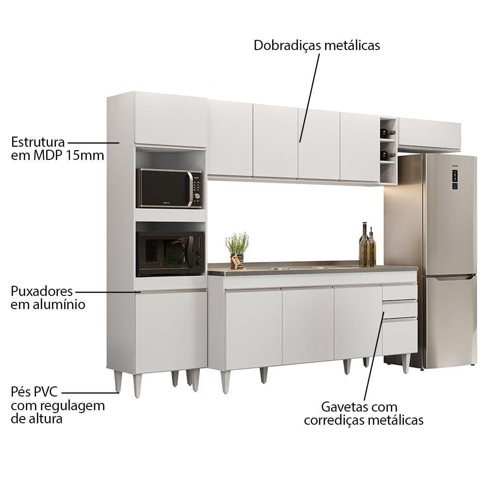 Armário De Cozinha Modulada 5 Peças Cp18 Com Pia Inox Branco - Lumil