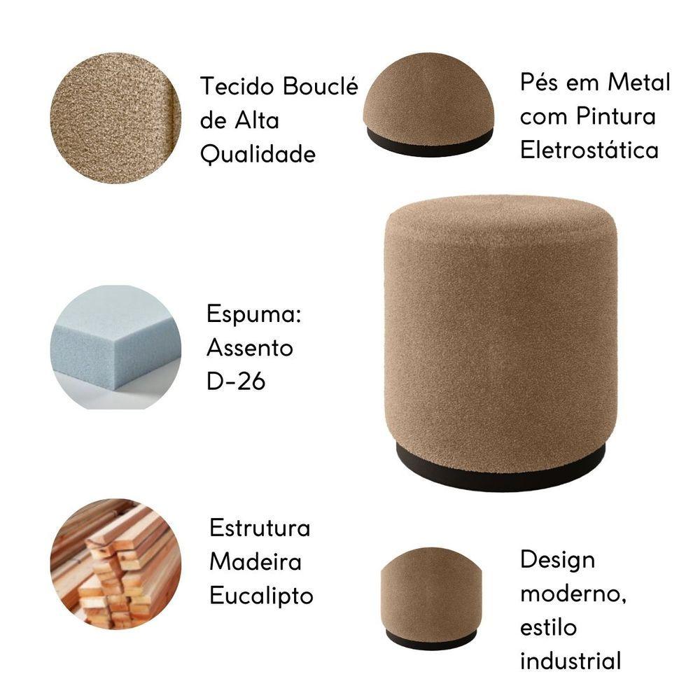 Miniatura Puff Decorativo Estofado Estilo Industrial Alasca Bouclé Bege