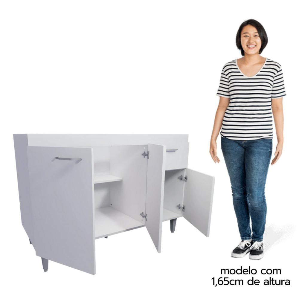 Balcão de Pia Cozinha 120cm Armário Gabinete Morgana Branco