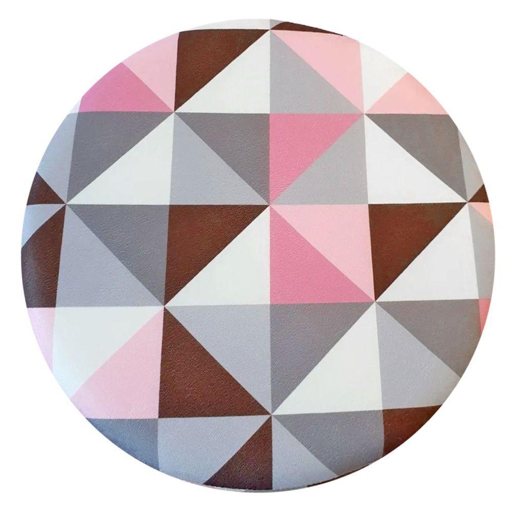 Puff Banqueta Classic Redondo Suede Estampa Triangulo Rosa