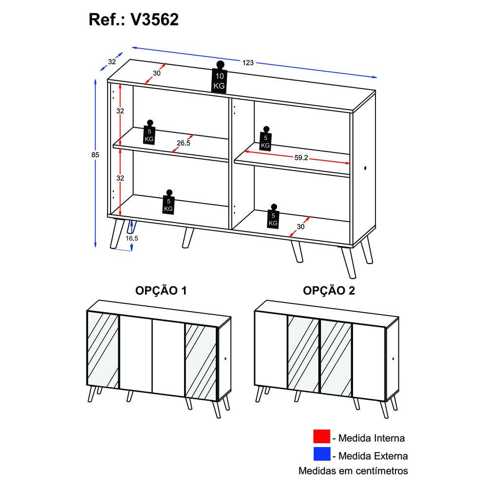 Miniatura Aparador Buffet 4 Portas com Espelho Retrô Vegas Multimóveis V3562 Branco