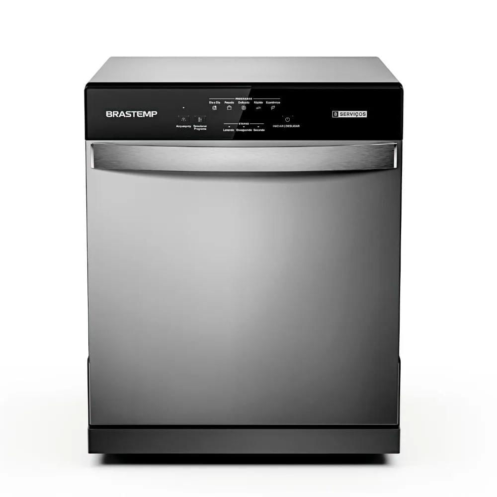 Miniatura Kit Lava-Louças Brastemp 8S Cinza BLF08BS e Detergente Pó Finish 700g 127V