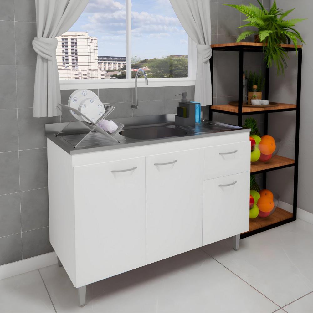 Miniatura Balcão de Pia Cozinha 120cm Armário Gabinete Morgana Branco