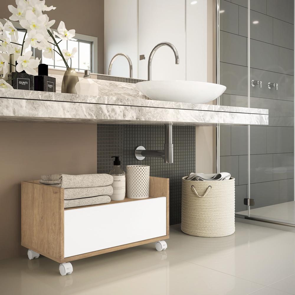 Gabinete de Banheiro com Rodízios Multimóveis 80 cm FG5002 Rustic/Branco