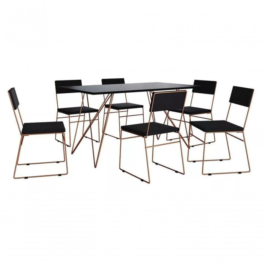 Miniatura Kit 2 Cadeiras De Jantar Estofada Base Cobre Veludo Preto
