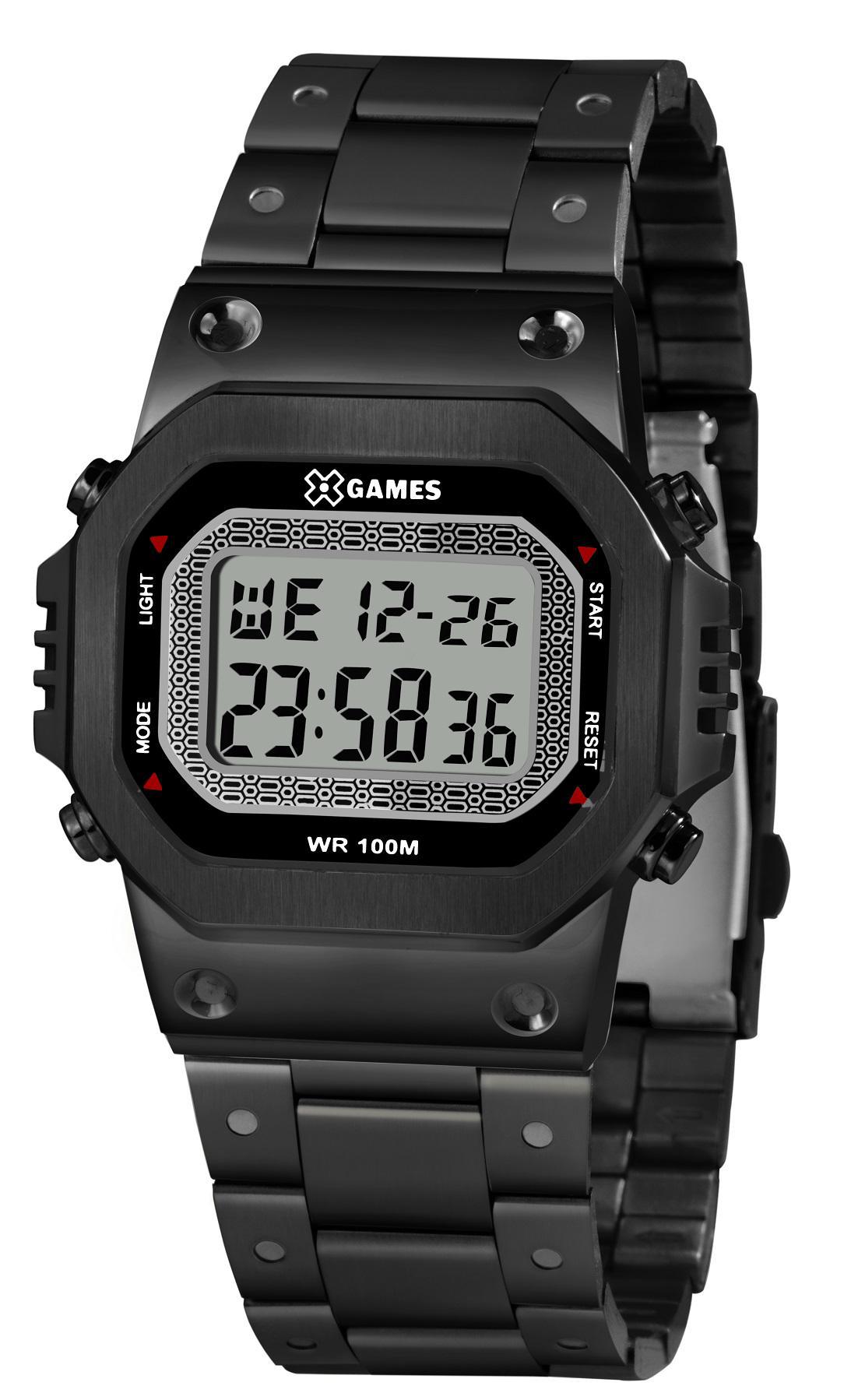 Miniatura Relógio Masculino X-Games Digital Preto Aço 100M