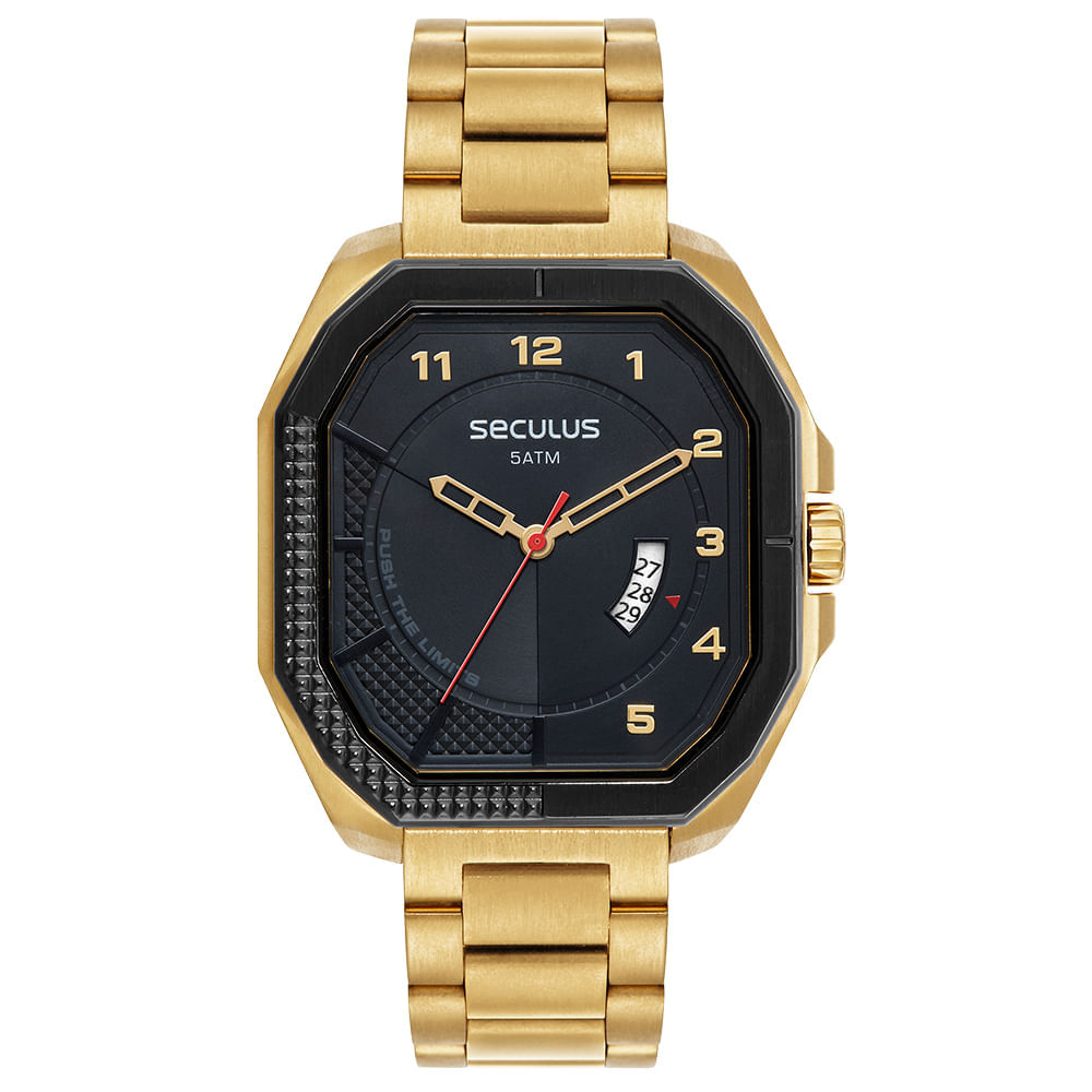 Miniatura Relógio Masculino Hexagonal Aço Dourado