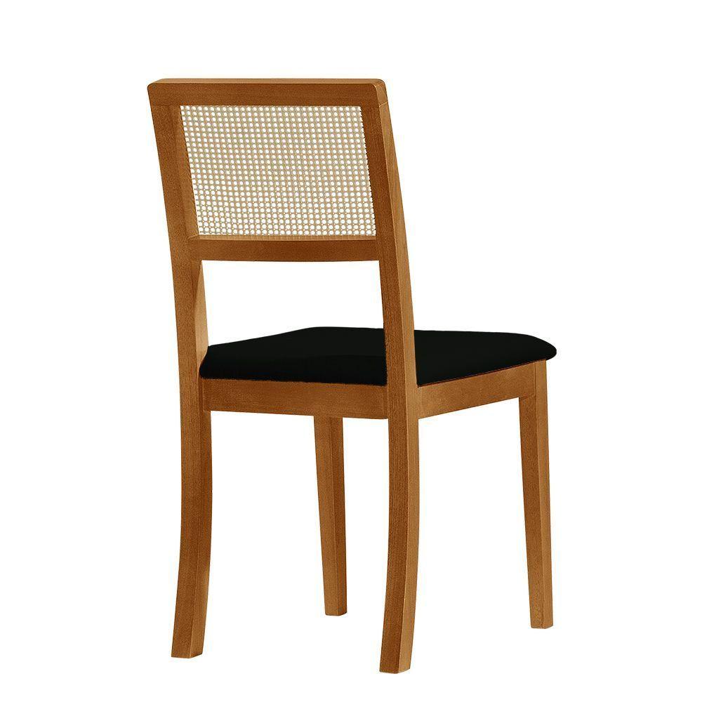 Miniatura Kit 2 Cadeiras De Jantar Madeira Maciça Mel Encosto Telinha Palha Estofada Veludo Preto Preto