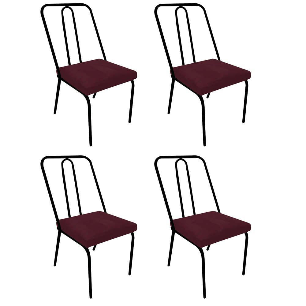 Miniatura Kit 04 Cadeira De Jantar Drika Ferro Preto Suede Bordô