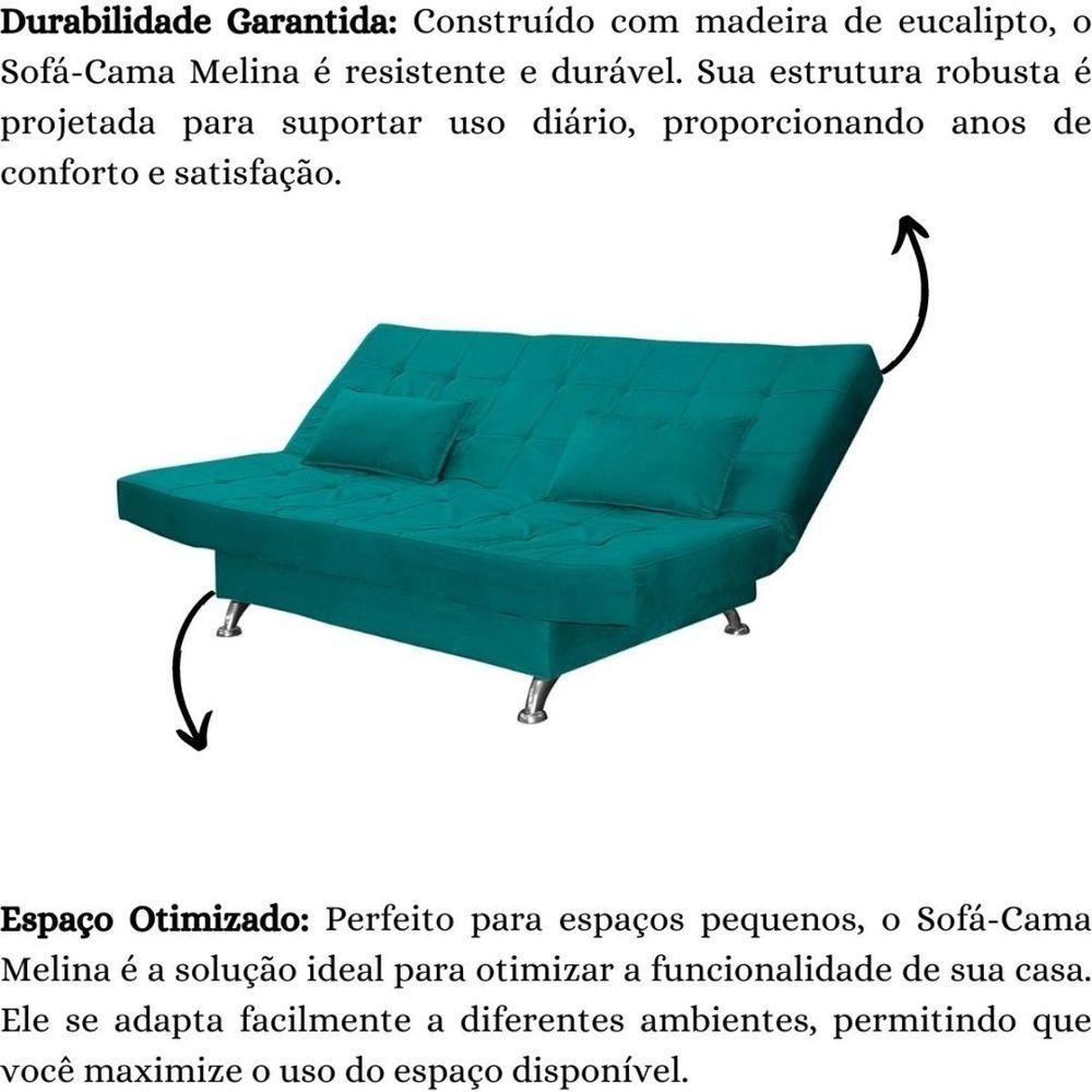 Sofá Cama Casal Com Almofadas Califórnia Suede Azul Turquesa