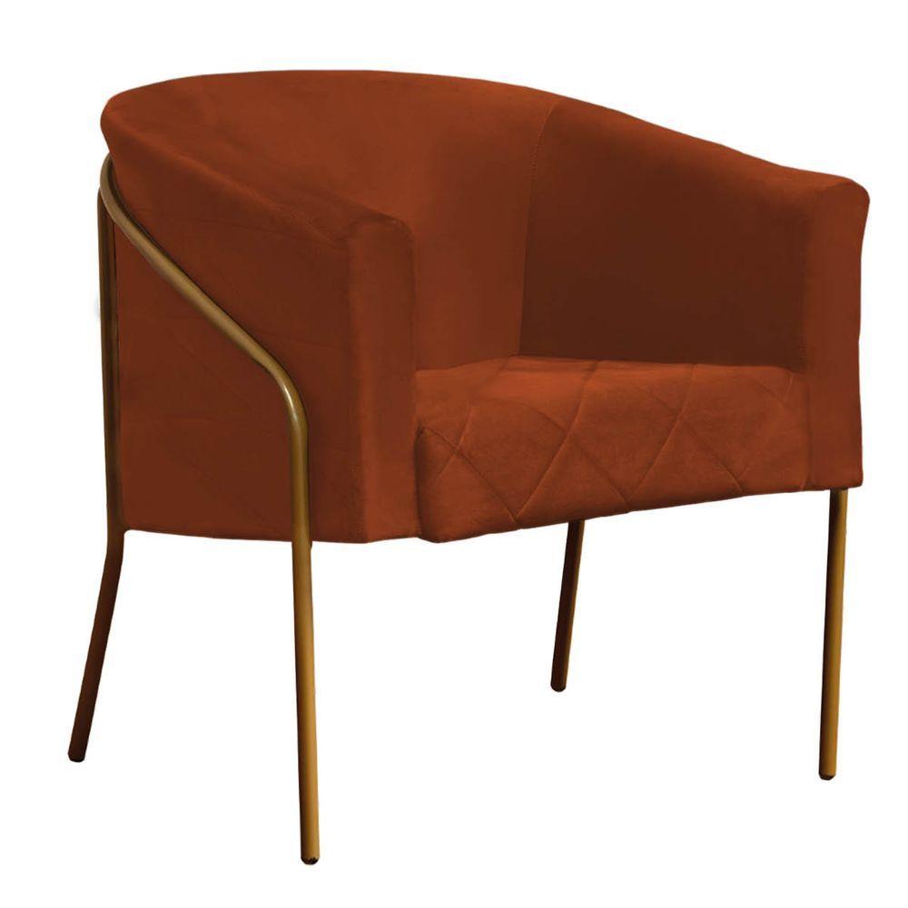 Miniatura Kit 03 Poltrona Cadeira Roni Luxo Industrial Ferro Dourado Veludo Terracota Telha