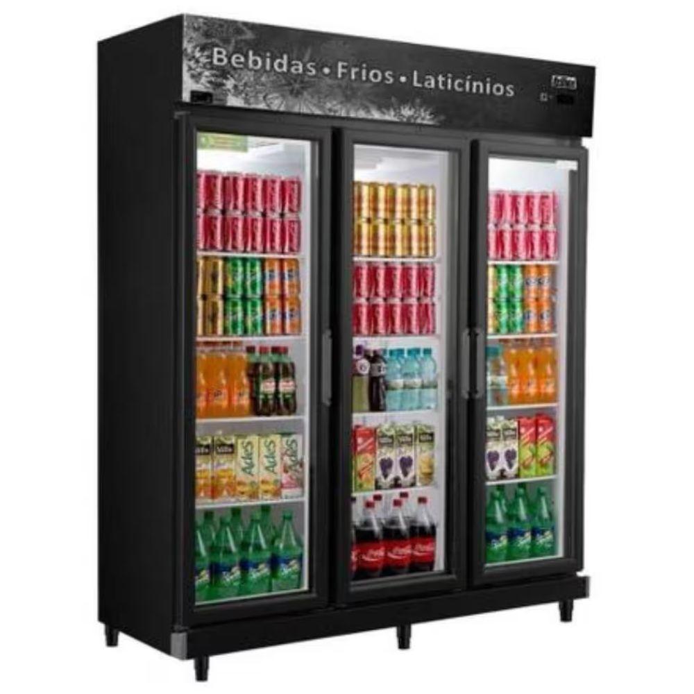 Miniatura Expositor Vertical 3 Portas De Vidro Rf022 Frilux Refrigerador 1100 Litros Preto 220v