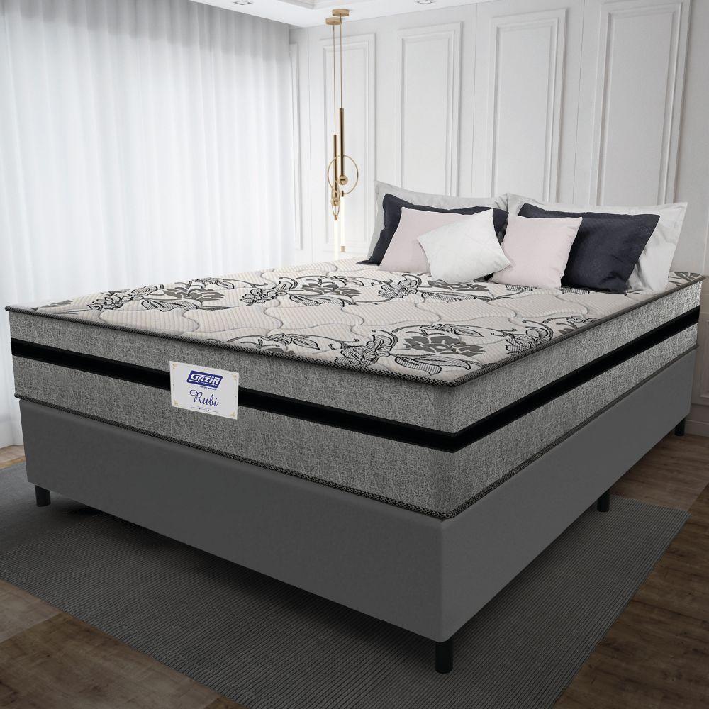 Miniatura Cama Box Casal Colchão Gazin Com Molas Ensacadas Rubi 138x188x70cm Suede Cinza/preto Cinza