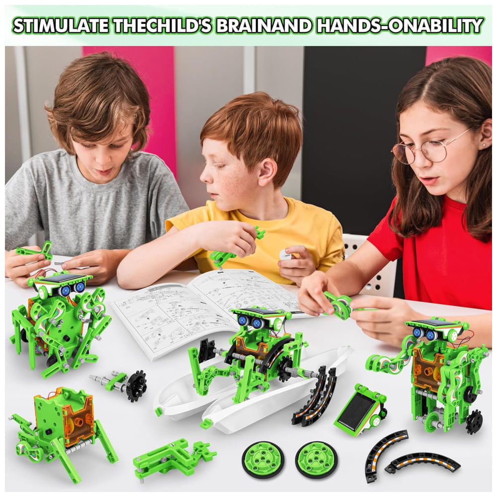 Miniatura Robô Educacional STEM 13-EM-1 Movido A Energia Solar Para Crianças De 8 A 12 Anos, Kit Científico DIY Para Experimentos Robóticos.
