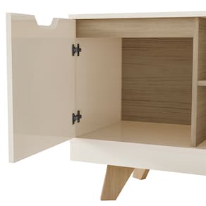 Rack Michigan Artely com 2 gavetas e 4 nichos para TVs de até 65 polegadas Off White e Carvalho