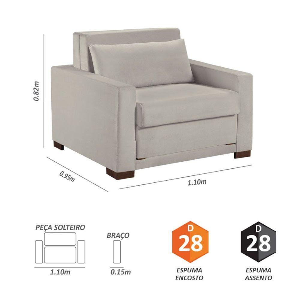 Miniatura Sofa Cama Solteiro Sofia 1 Lugar 110cm Talento Móveis Bege Claro