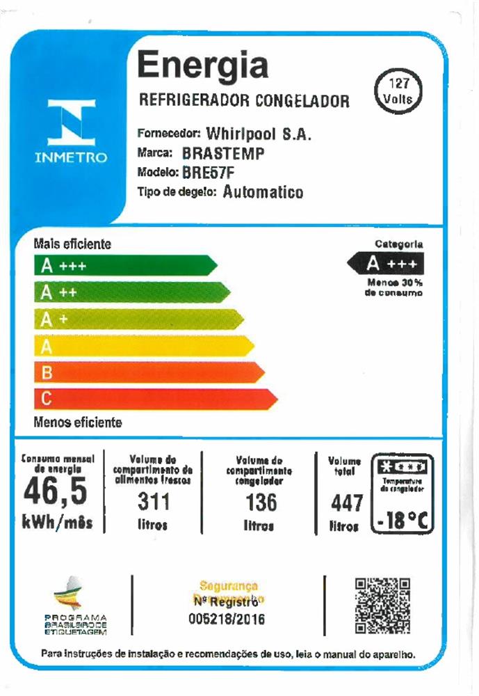 Geladeira Brastemp Frost Free Inverse A+++ 447 litros cor Branca com Smart Flow e Fresh Box - BRE57FB 110v