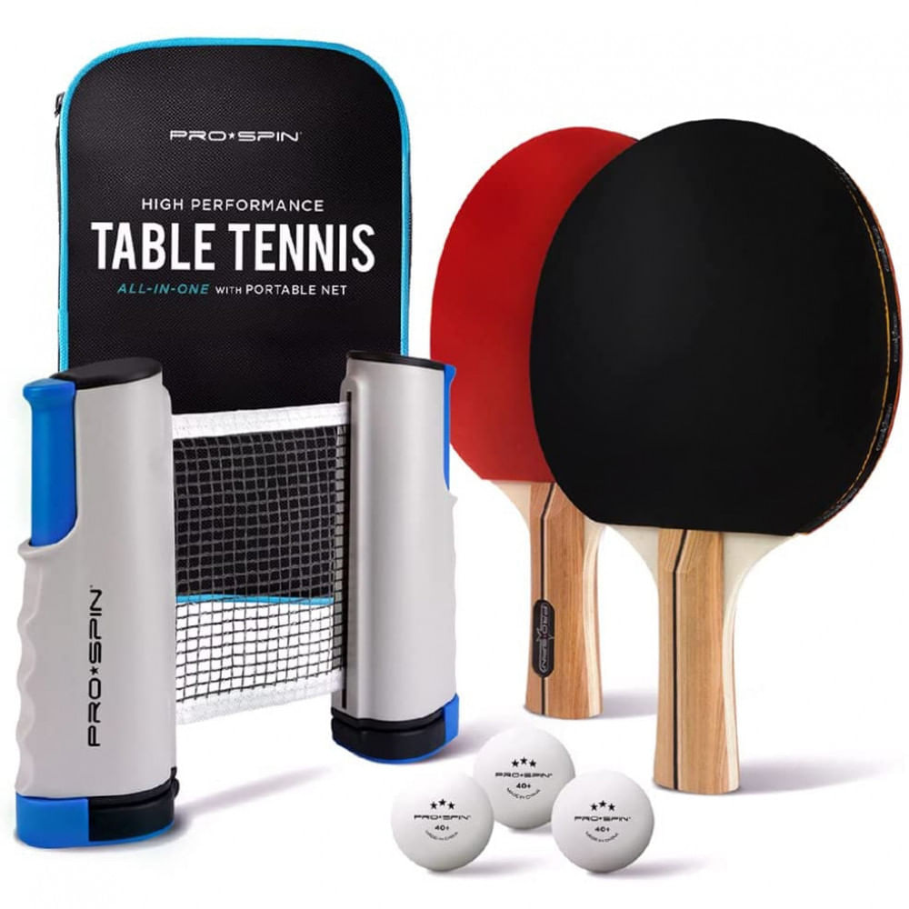 Miniatura PROSPIN Kit de Ping Pong com Mesa Portátil 2 Raquetes 3 Bolas e Estojo Compacto VermelhoPreto