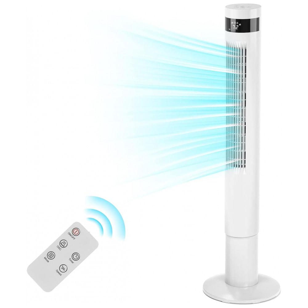 Miniatura Ventilador de Torre Oscilante com 3 Velocidades, Modo Silencioso e Controle Remoto, 110V Antarctic Star, Branco