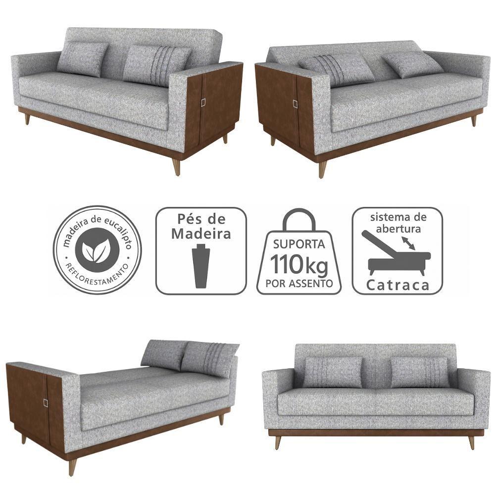 Sofa Cama 2 Lugares 203 Cm Linho Plano Milenum Corino Whisk Milani Store Palha