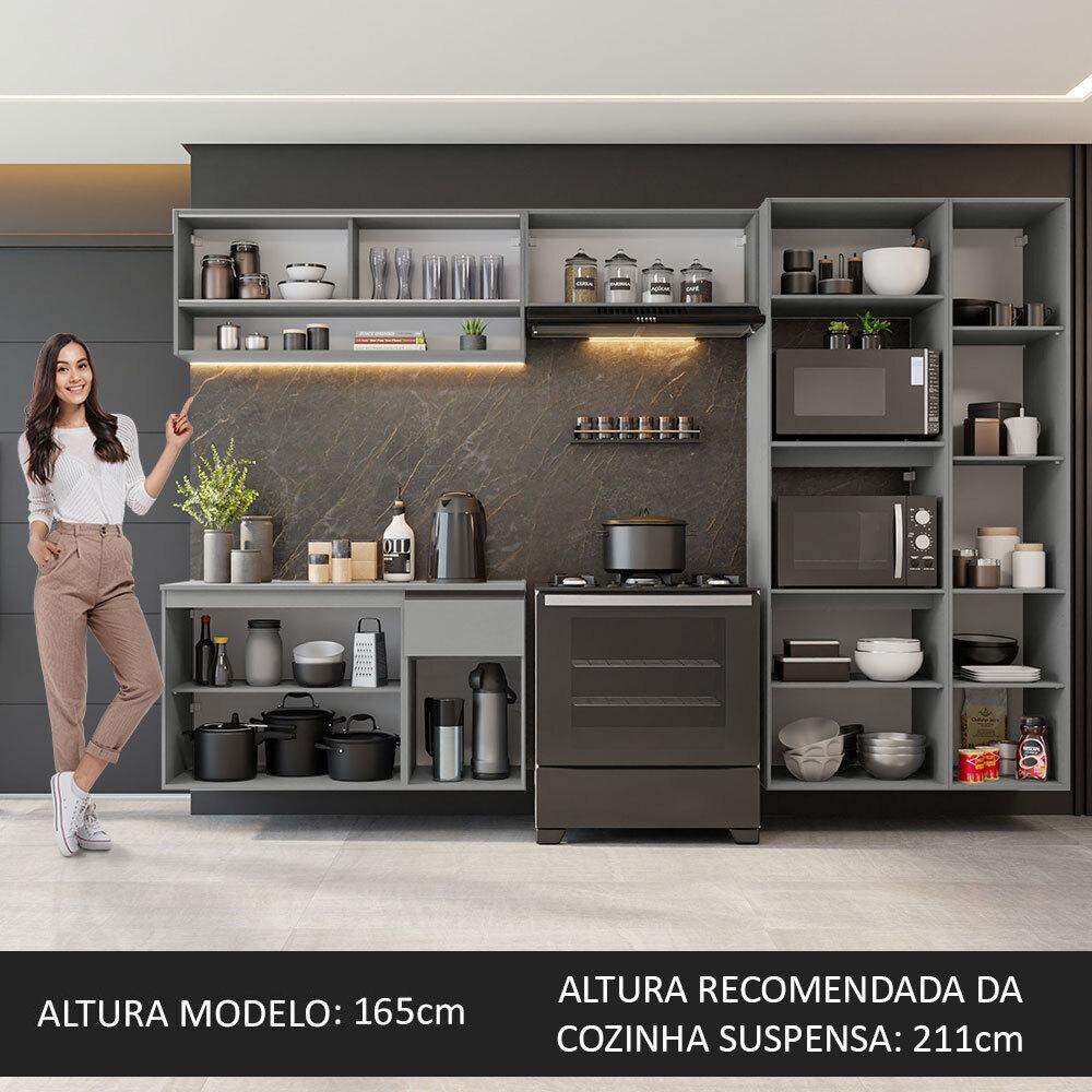 Miniatura Armário de Cozinha Completa Suspenso 300cm Cinza Nice Madesa 07 Cinza