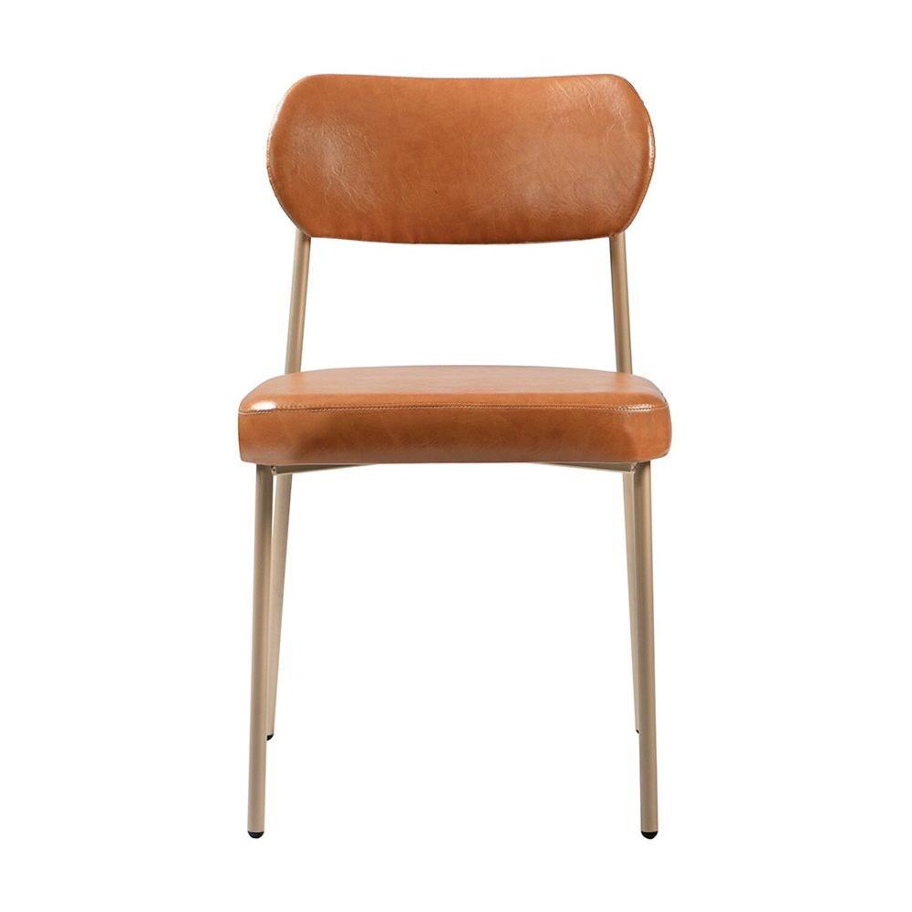 Kit 2 Cadeiras Sala de Jantar Couro Sintético Design aço Carbono Lavinia Marrom/Champanhe