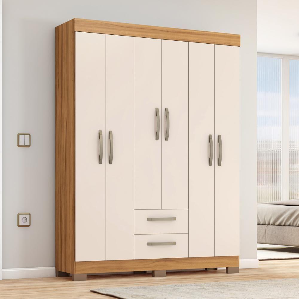 Miniatura Guarda-roupa Com 6 Portas E 2 Gavetas Freijó/off White Tx Nt6015 Notável Móveis Freijó Trend/off White Tx