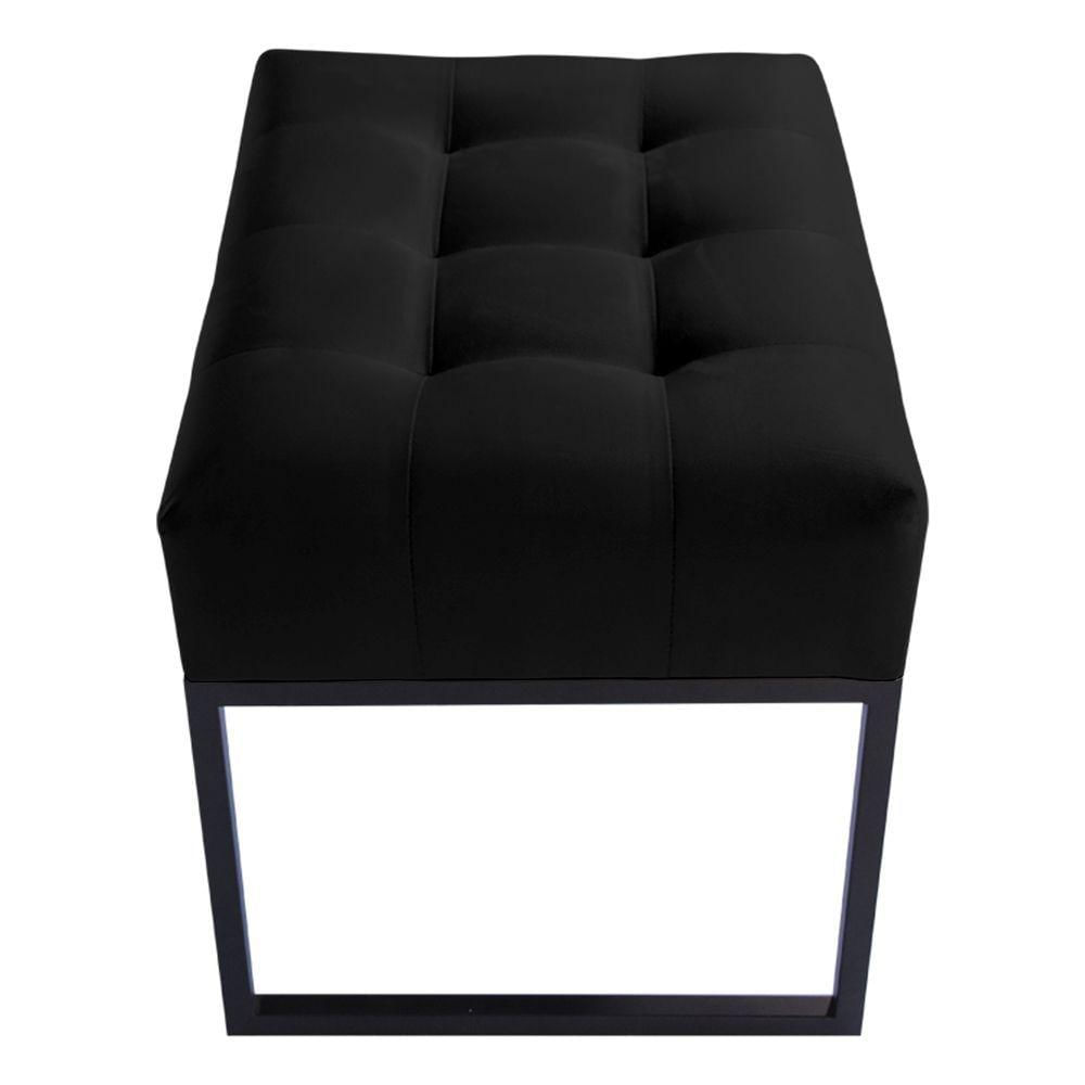 Puff Decorativo Sala De Estar Agnes 60x44cm Com Base De Ferro Sintético Preto