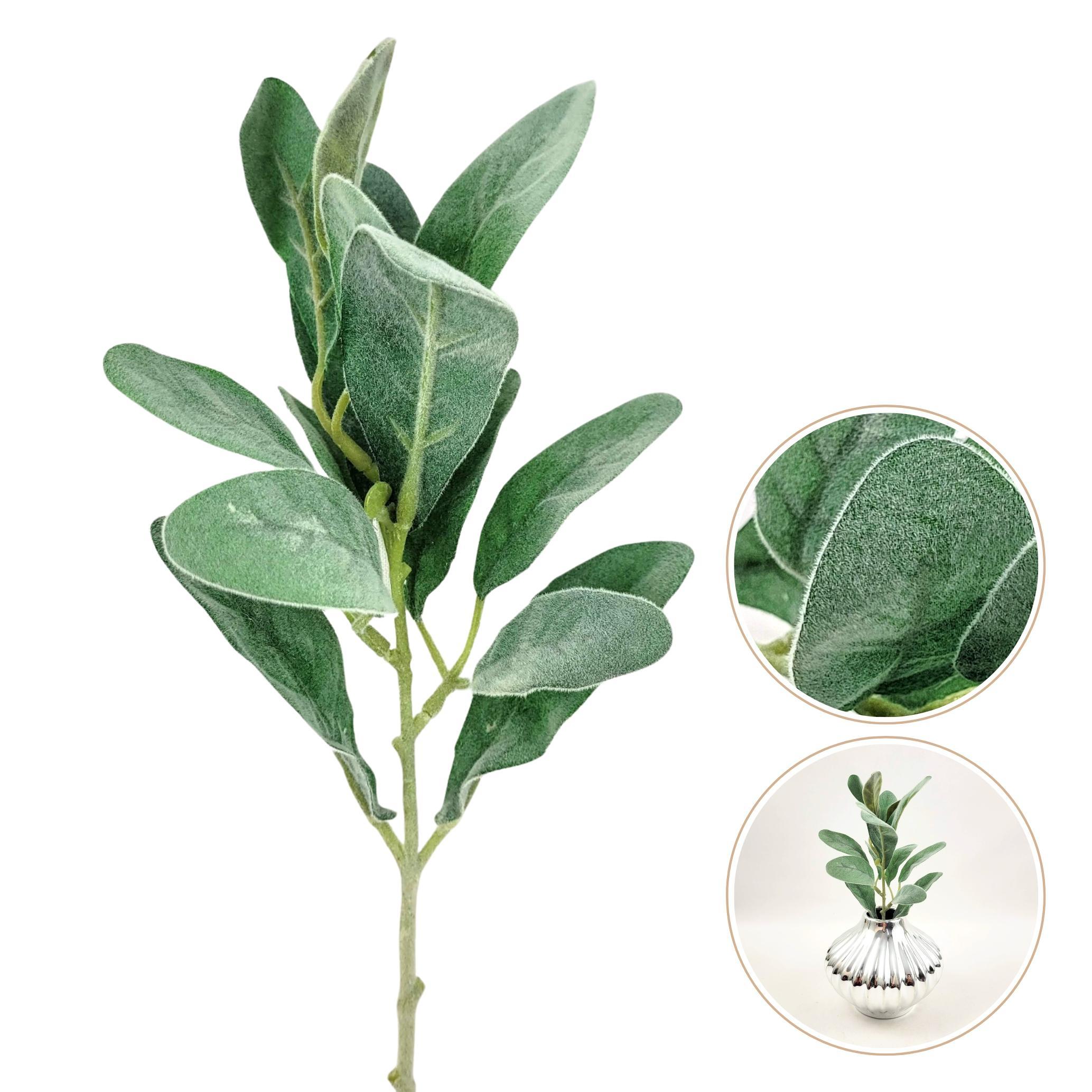 Miniatura Folha De Orelha De Cordeiro Flocada 37Cm Planta Artificial
