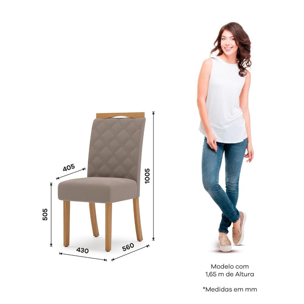 Sala de Jantar Carla Mesa 160 Cm Canto Reto com Vidro 6 Cadeiras Espresso Móveis Nature/Off White/Marrom Amêndoa