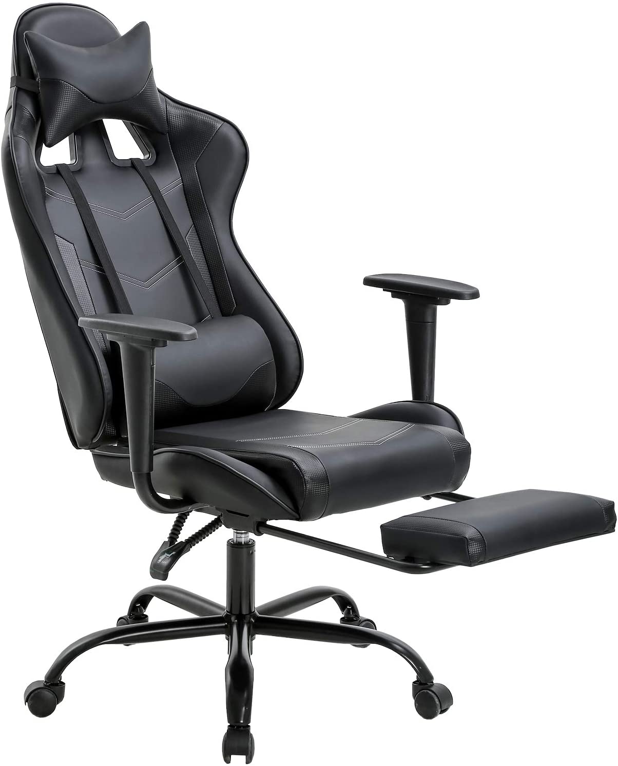 Miniatura Office Chair PC Gaming Chair Ergonomic Desk Chair Executive PU Leather Computer Chair Lumbar Support with Footrest Modern Task Rolling Swivel Racing Chair for Women e Men Black