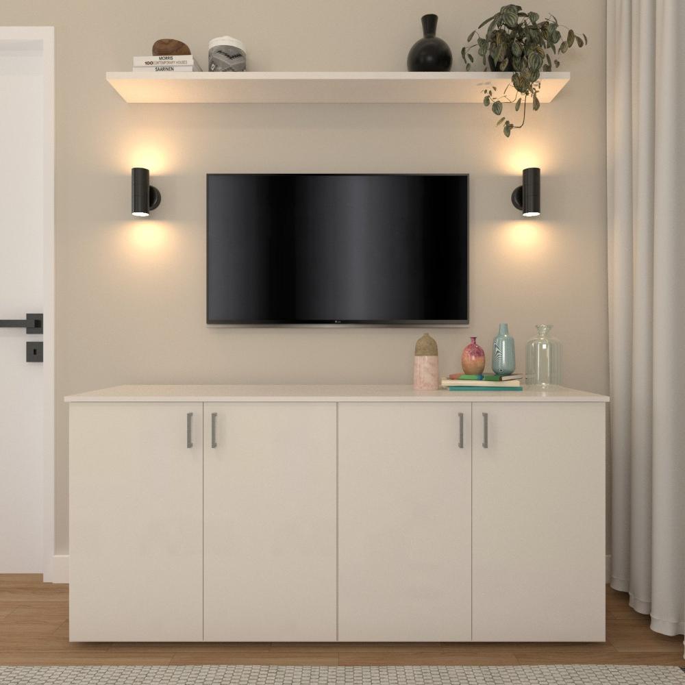Miniatura Armário Duplo Baixo para Quarto Moderno Branco