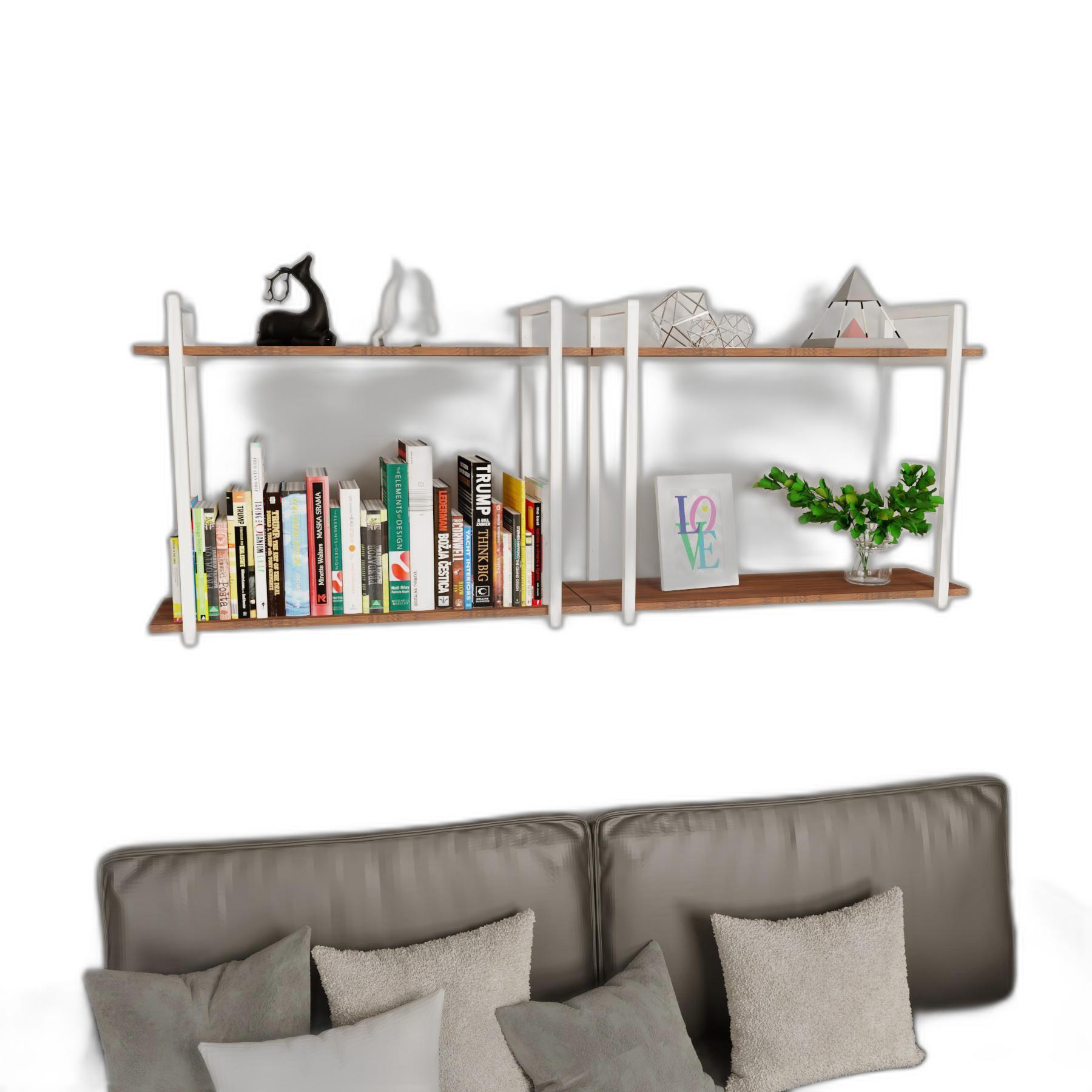 Miniatura Nicho Sala Prateleira Dupla Amêndoa Mdf 100Cm Base Branca