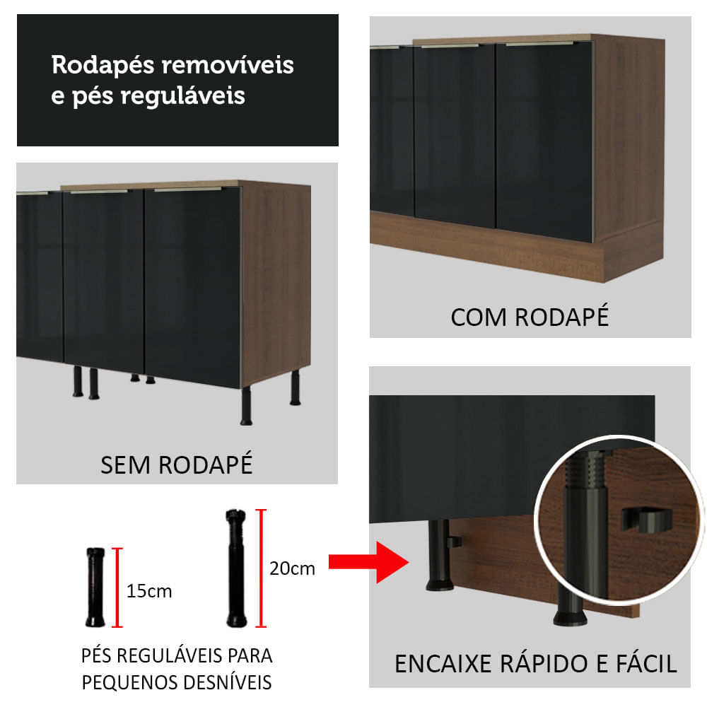 Miniatura Ilha de Cozinha com Bancada e Balcão 120 cm Rustic/Preto Lux Madesa Cor:Rustic/Preto