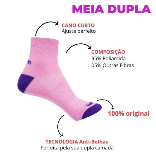 Miniatura Kit 3 Meias Dupla Camada Anti Bolhas Corrida Fitnes Rikam