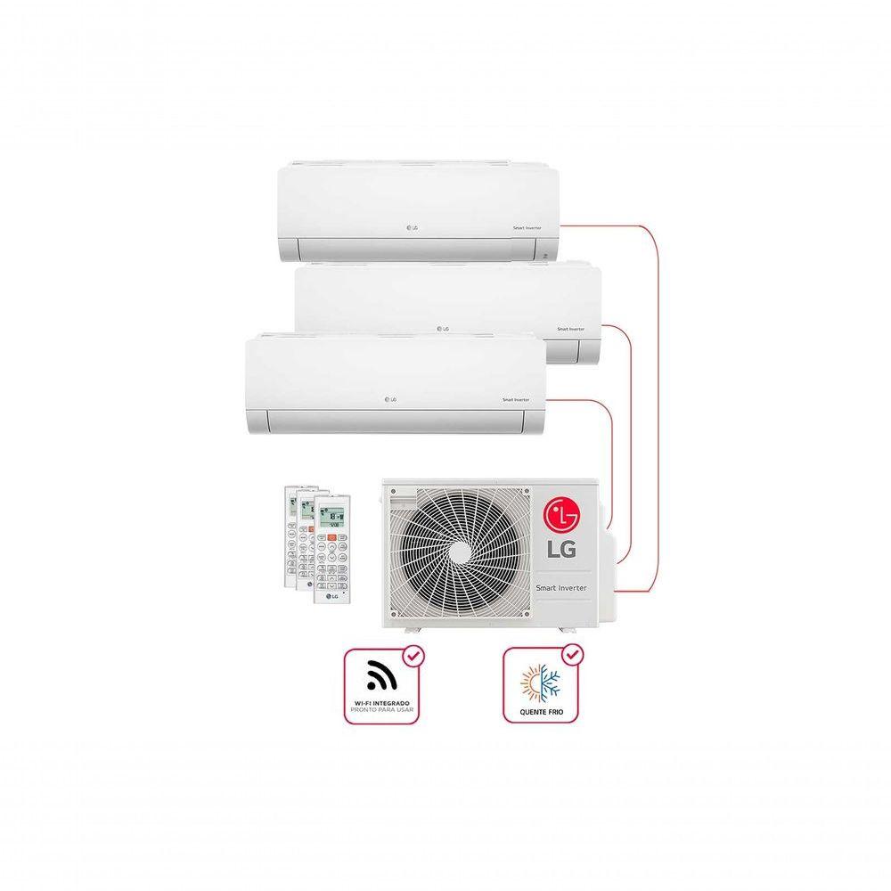 Miniatura Ar Condicionado Multi Split Inverter 3 Ambientes (Hiwall 1X 9.000BTUS, 2X12.000BTUS) Quente/Frio WiFi Integrado 220V