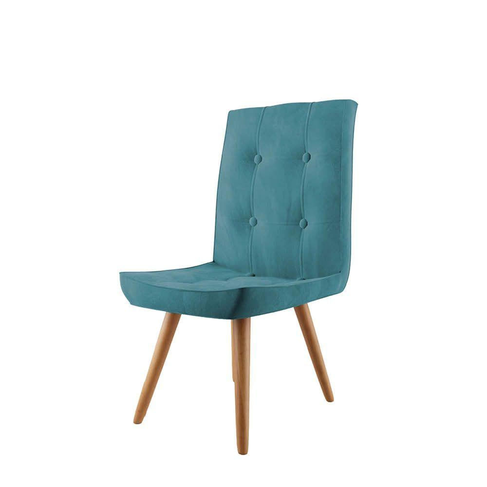 Miniatura Kit 04 Cadeira De Jantar Base Pé Palito Caramelo Suede Azul Turquesa - Amey Decor