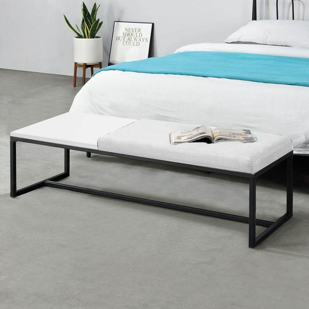 Miniatura Calçadeira Recamier Londres 140cm Preto Sintético Branco Mdf Branco - Ahazzo Móveis