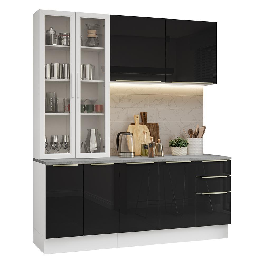Miniatura Armário de Cozinha Compacta 190cm Branco/Preto Lux Madesa 02 Branco/Preto