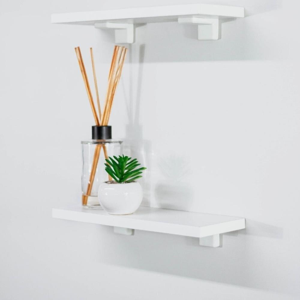 Kit de Prateleiras Elan 300x100x15 com Suporte Organização Decoração Branco