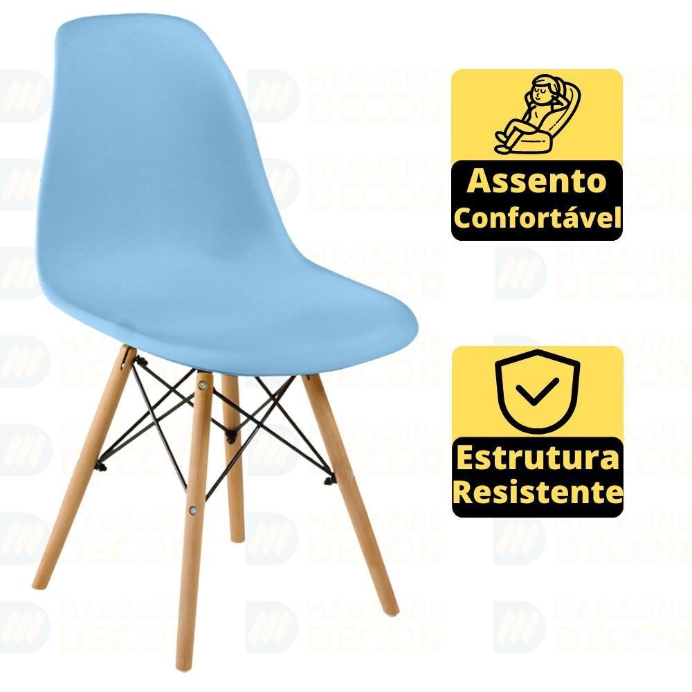 Miniatura Conjunto Mesa De Jantar Redonda Marci Natural 120cm Com 4 Cadeiras Eames Eiffel - Azul Claro