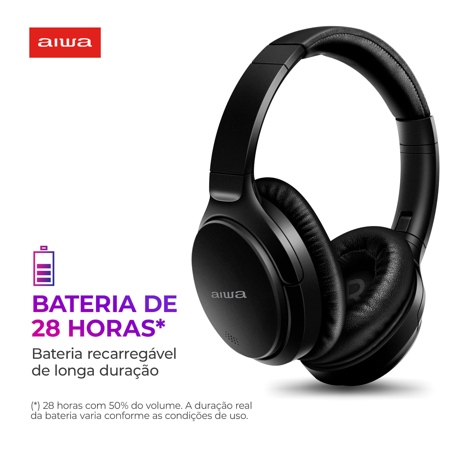 Miniatura Fone de Ouvido Headphone AIWA HP-01-B BT ANC Alta Definição FONE DE OUVIDO AWS-HP-01-B BIVOLT