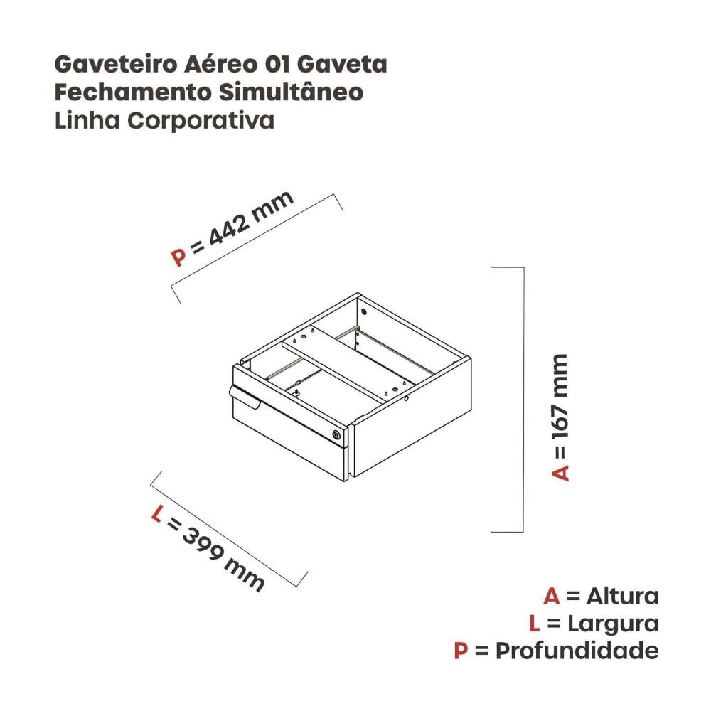 Miniatura Gaveteiro Aéreo 01 Gaveta Corporativa Cinza/Preto