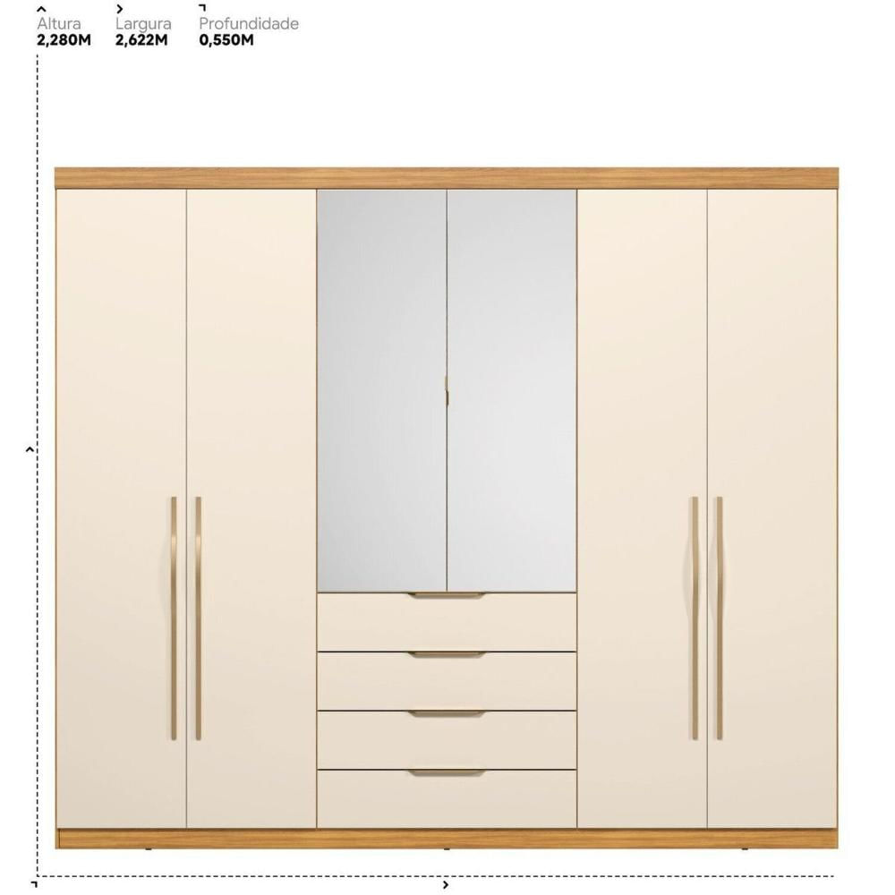 Miniatura Guarda-roupa Casal 6 Portas Giardino Cinnamon/Off White