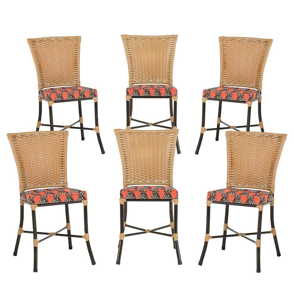 Miniatura Jogo Cadeira De Jantar Em Alumínio E Fibra Estofado Impermeavel 6 Unidades Ráfia Z31