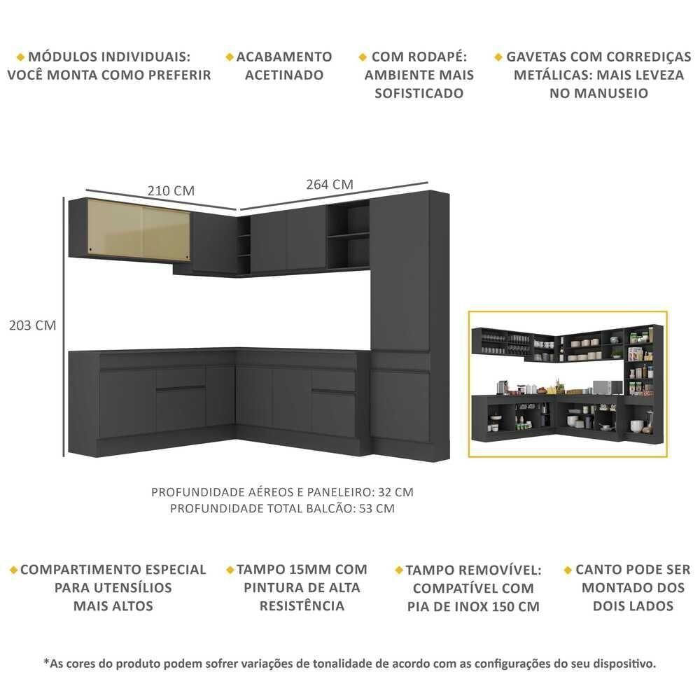 Armário De Cozinha Completa De Canto Mp2100.895 Preto