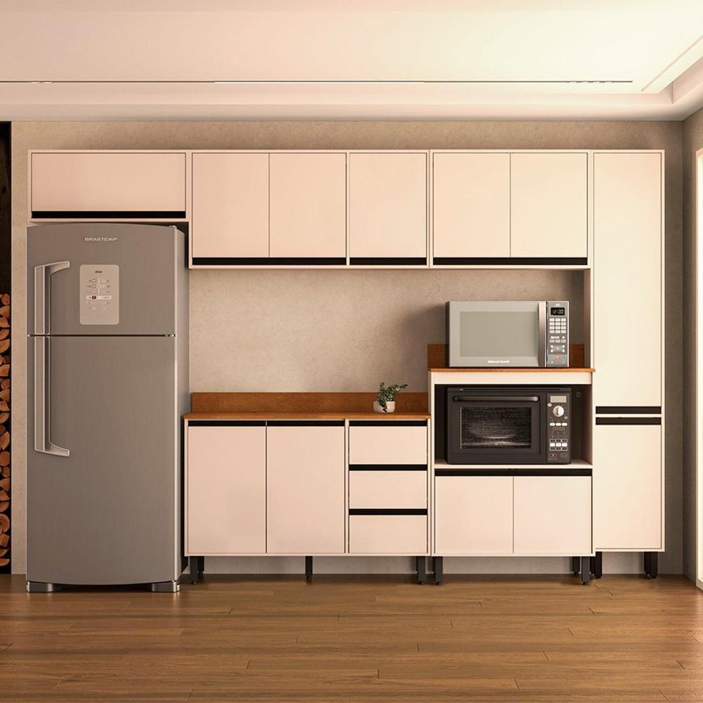 Miniatura Cozinha 6 Peças Balcão 3 Gavetas 2 Portas Aéreo Balcão Alto Paneleiro com Tampo Koya Branco/Creme