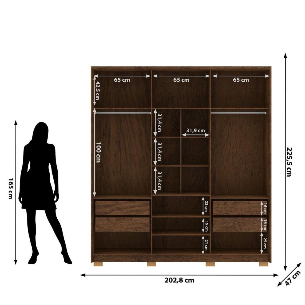 Miniatura Guarda-roupa 6 Portas 4 Gavetas Noronha Imbuia/Fendi