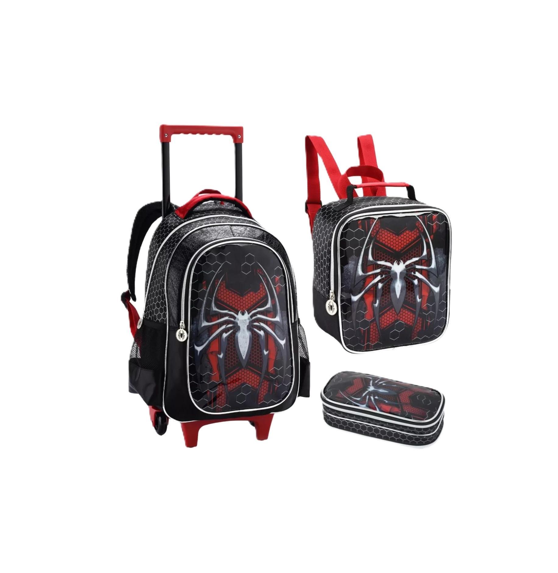 Miniatura Kit Mochila Rodas Lancheira E Estojo Homem Spider Escolar