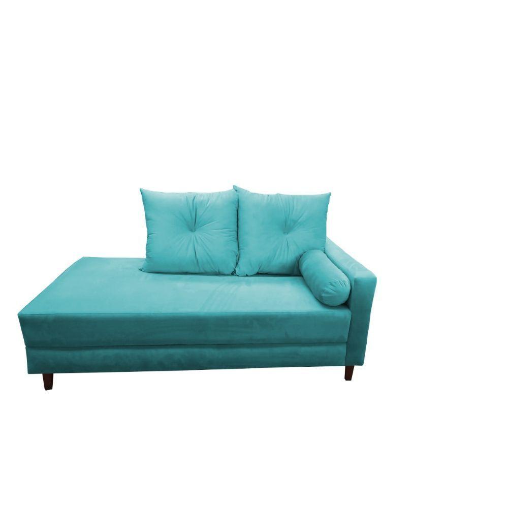 Miniatura Divã Recamier 1,80 Cm Lado Direito Suede Azul Thiffany
